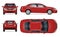 Red car vector template. Vehicle branding mockup side, front, back, top view