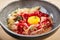 Red carbonara La Classic in gray bowl