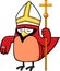 Red Cardinal Bird Cartoon Character Holds A Wand With Cross