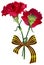 Red carnation flower bouquet and St. George ribbon symbol Russian victory day