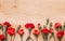 Red carnation flowers mock up festive postcard