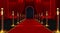 Red carpet entrance with barriers and velvet ropes.