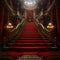 Red Carpet Entrance to the Grand Stairway in an Opera House, with Candles at the Bottom of the Stairs