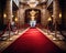 red carpet with gold poles and a grand entrance.