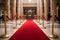 Red carpet with golden barriers and red ropes. Marking the route for celebrities, heads of state on ceremonial events, formal