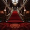 Red Carpet in a Grand Hall with a Beautiful Crystal Chandelier in a Luxury Mansion