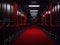 Red Carpet hallway with barriers and red rooms. ai generative