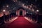 a red carpet leading to the entrance of a glamorous theater at night, with starry skies in the background.