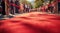a red carpet lined with people that are looking at it