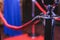 Red carpet with ropes and golden barriers on a luxury party entrance, cinema premiere film festival event award gala ceremony,