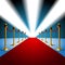 Red carpet to the movie stars with an entertainment theater design, light and gold stanchions.