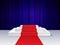 Red carpet to podium. Realistic empty pedestal for award ceremony with illumination, platform for show, cinema