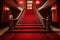 a red carpeted staircase, leading to a glamorous event