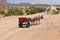 Red carriage and donkey on the road. Namibia, Africa