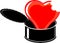 Red cartoon broken heart in black open tin