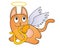 Red cartoon cat with white wings, a golden nimbus and a harp. Cat angel playing the lyre in flight. Funny cute cat - cupid - vecto