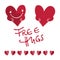 Red cartoon heart with hands and free hugs lettering Hand drawn vector illustration