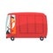 Red cartoon retro cargo van, commercial transport vector Illustration