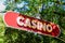 Red casino sign text in entrance outdoor