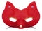 Red cat mask with black whiskers, shiny nose and golden eyebrows