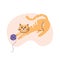 Red cat plays with a ball of yarn. Flat vector illustration in trendy colors, isolated on a white background