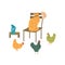 Red cat sits on a chair. Chickens around. Vector