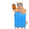 Red cat with a suitcase and document.