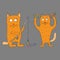 Red cats fishing. Funny cat with a fishing rod in his hands catches fish. Vector illustration. Comics. Coloring for