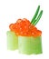 Red caviar canape with celery and rosemary twig
