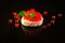 Red caviar canape or sandwich with red snack salmon fish, seafood. food background. top view