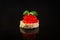 Red caviar canape or sandwich with red snack salmon fish, seafood. food background. top view