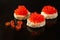 Red caviar canape or sandwich with red snack salmon fish, seafood. food background. top view