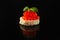 Red caviar canape or sandwich with red snack salmon fish, seafood. food background. top view