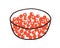 Red caviar in glass bowl. Delicacy food drawn in doodle style. Fresh luxury seafood. Premium restaurant snack. Colored