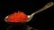 Red Caviar in a spoon. Caviar in bowl over black background. Close-up salmon caviar. Delicatessen. Gourmet food. generative ai