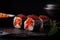 Red Caviar Sushi Rolls, Traditional Japanese Susi, Caviar Sushi Set, Abstract Generative AI Illustration