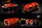 Red Caviar Sushi Rolls, Traditional Japanese Susi, Caviar Sushi Set, Abstract Generative AI Illustration