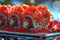 Red Caviar Sushi Rolls, Traditional Japanese Susi, Caviar Sushi Set, Copy Space