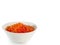 Red caviar in a white plate isolated on a white background. The delicacy of seafood