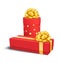 Red Celebration Gift Box with Yellow Gold Bow on White