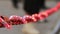 Red chain wrapped in a luminous garland through which people step