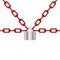 Red chains locked by padlock in silver design