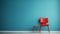 Red chair on blue wall background. 3d render illustration mock up