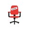 Red chair vacant. Business recruiting concept. Red isolated chair with signboard vacant