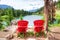 Red Chairs at Valley of the Five Lakes in Jasper National Park