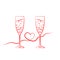 Red champagne glass hearts with ribbon