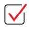 Red check icon. Checkmark vector. Approved symbol. Ok icon. Check button sign. Tick icon. Checkpoint. Best modern flat pictogram