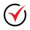 Red check icon. Checkmark vector. Approved symbol. Ok icon. Check button sign. Tick icon. Checkpoint. Best modern flat pictogram