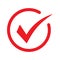 Red check icon. Checkmark vector. Approved symbol. Ok icon. Check button sign. Tick icon. Checkpoint. Best modern flat pictogram i