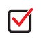 Red check icon. Checkmark vector. Approved symbol. Ok icon. Check button sign. Tick icon. Checkpoint. Best modern flat pictogram i